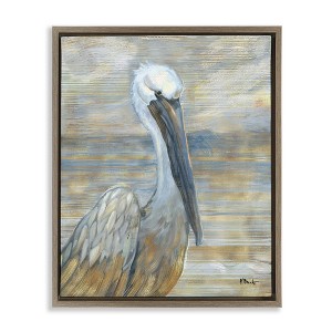 Stupell Industries Coastal Pelican Bird Abstract Portrait Floating Frame Canvas Art, Brown, 25" x 31" - 1 of 4