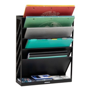 Mind Reader 5-Tier Vertical File Storage, Desktop Organizer, Wall Mount, Office, Plastic, 13"L x 4.25"W x 16"H, Black - 1 of 4