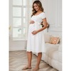 INSPIRE CHIC Women's Maternity Dress Boho Pleated Midi Tie Waist Belted Baby Shower Short Sleeve Babydoll Pregnancy Photoshoot - 2 of 4