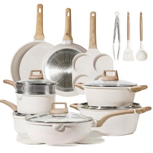 Itopfox 21-Piece Nonstick Cookware Set, White Granite Induction Pots and Pans with Frying Pans & Saucepans (PFOS, PFOA Free) - 1 of 4