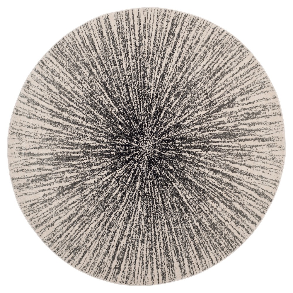 6'7in Round Marcell Burst Area Rug Black/Ivory - Safavieh