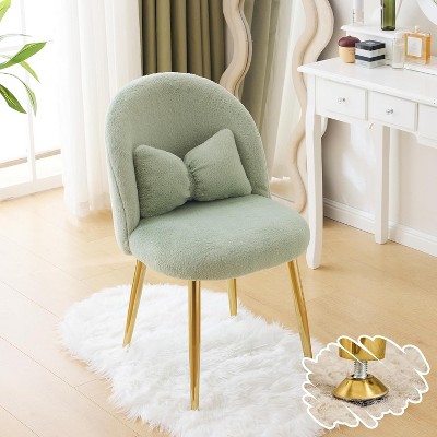 VINGLI Plush Girls Vanity Chair with Back & Pillow & with Gold Legs,Cute Small Cozy Desk Chair No Wheels