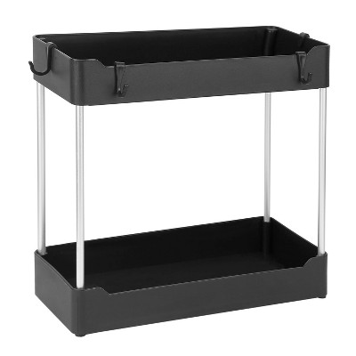 iMountek "2-Tier Under Sink Shelf Organizer, Space-Saving Bathroom Storage Rack with 4 Hooks for Cabinets"Black