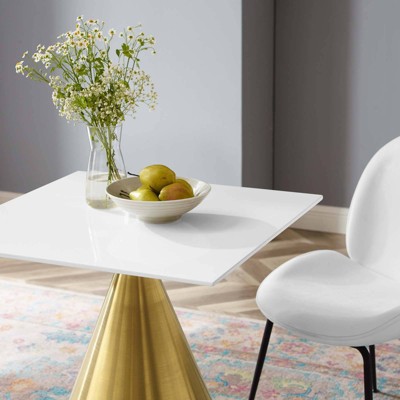 Gold and White Square Dining Table with Conical Base
