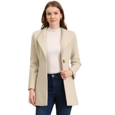 Allegra K Women's Mid-length Collarless Minimalist Business Winter Long  Coat Beige White XS : : Fashion