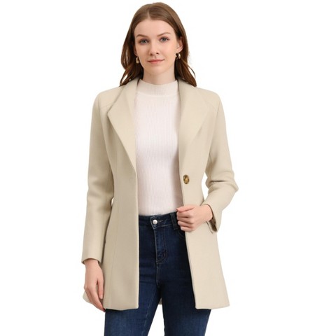 INSPIRE CHIC Women's Winter Notch Lapel Collar Buttoned Business Mid-Long Trench Coats Small Beige