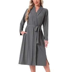 INSPIRE CHIC Women Loungewear V-neck Long Sleeve Robes Tie waist Midi Bathrobe with Pockets - 1 of 4