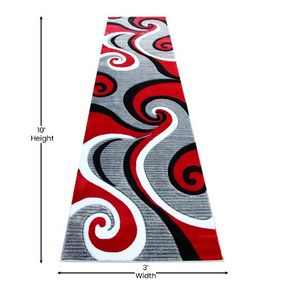 Sophia Collection Red and Gray Swirl Runner Rug