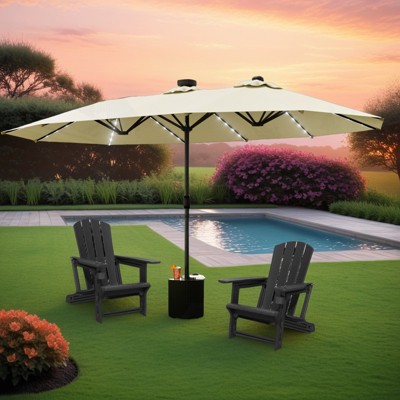 Syemin Patio Seating 3 Piece Set with Adirondack Lounge Chair Black Frog Chair 2 Piece Plus Double Ended Parasol