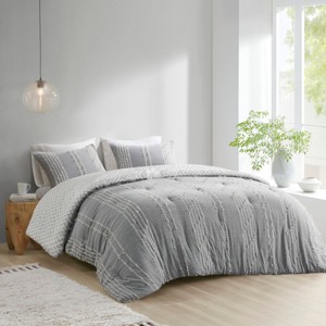 Gulches 3 Piece Cotton Jacquard Comforter Set Gray Full/Queen - 1 of 4
