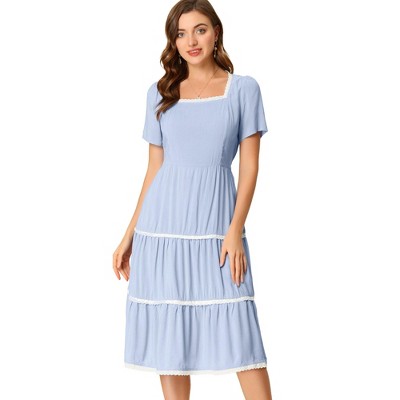 Allegra K Women's Short Sleeve Tiered Square Neck Midi Dress : Target