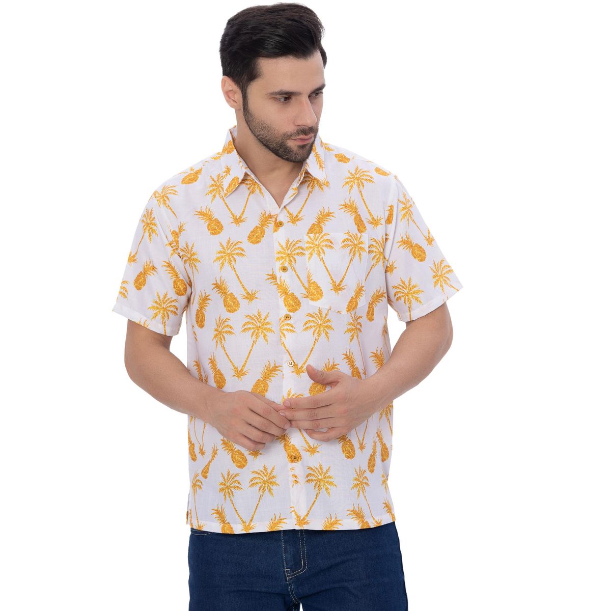 HAPPY BAY Mens Short Sleeve Button Down Shirts for Men XXL Pineapple White