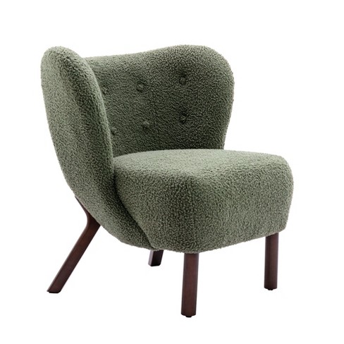 Modern Accent Chair Lambskin Sherpa Wingback Tufted Side Chair With ...