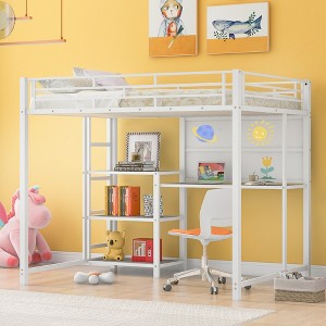 ALEXOUN Loft Heavy Duty Metal Bed with Desk and Storage Shelves,with Whiteboard and 3-Tier Storage Shelf,for Kids,Teens for Apartments - 1 of 4