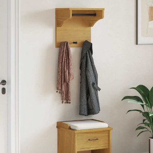 Aghana Digitals Rustic Walnut Solid Pinewood Wall-Mounted Coat Rack with Shelf & 3 Hooks for - 1 of 4