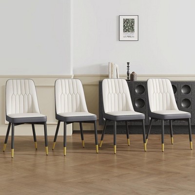 NicBex PU Leather Dining Chairs Set of 2/4,Upholstered Armless Chair with Stripe Backrest,Kitchen Chairs for Office,Living,Meeting Room