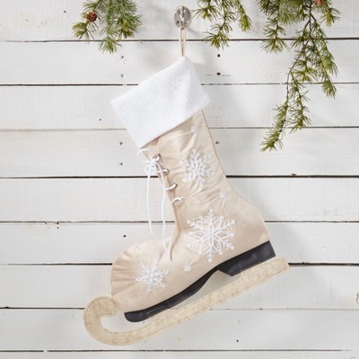 Beige and White Ice Skate Holiday Stocking, 25"