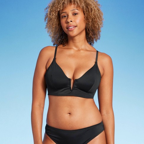 Women's Ribbed Longline V-wire Bikini Top - Shade & Shore™ Black 36dd :  Target