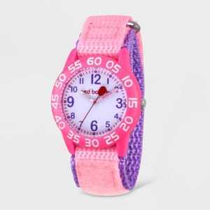 Girls' Red Balloon Plastic Time Teacher Nylon Strap Watch - Pink - 1 of 4