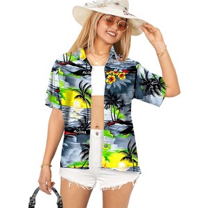 LA LEELA Button Down Shirt for Women Summer Beach Short Sleeve Tropical Vacation Hawaiian T-Shirt Coverup Dress Shirts Tops for Women - 1 of 4