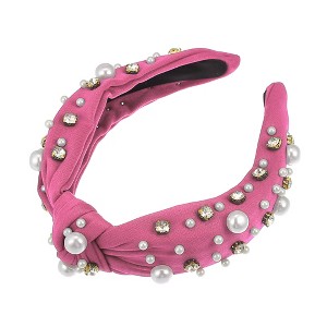 Unique Bargains Women's Knotted Simulated Pearl Rhinestones Headband 1.18" Wide 1Pc - 1 of 4