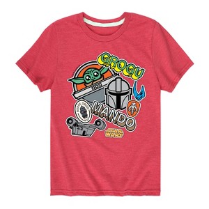 Boys' - The Mandalorian - Mando Grogu Stickers Short Sleeve Graphic T-Shirt - 1 of 4