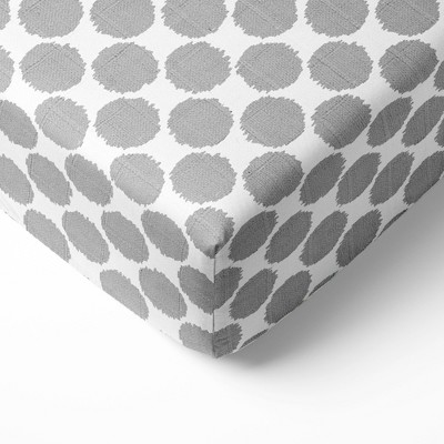 Bacati - Ikat Gray Dots Muslin 100 percent Cotton Universal Baby US Standard Crib or Toddler Bed Fitted Sheet