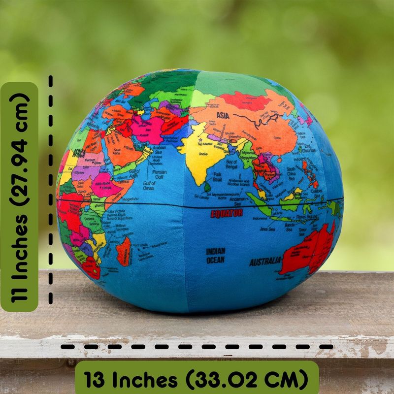Attatoy 13in Earth Plush Globe Stuffed Toy; Educational World Globe w/ Geo-Political Markings, 3 of 9
