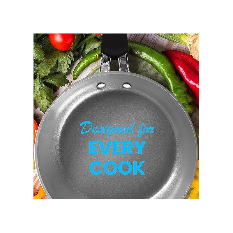 NutriChef 9.5 Large Fry Pan - PFOA/PFOS Free Stainless Steel Frying Pan Kitchen Cookware w/ Durable Ceramic Non-Stick Coating, Silicone Wrap Handles, 4 of 6