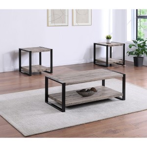 Wooden Contemporary 3-Piece Coffee and End Table Set with Rectangular and Square Tables and Double Pedestal Base for Living Room - 1 of 4