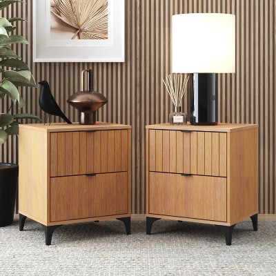 Galano Zaffy 2 Drawer Nightstand Set of 2 (18.9" W x 15.7" D x 23" H) in Knotty Oak, Amber Walnut, Dusty Gray Oak