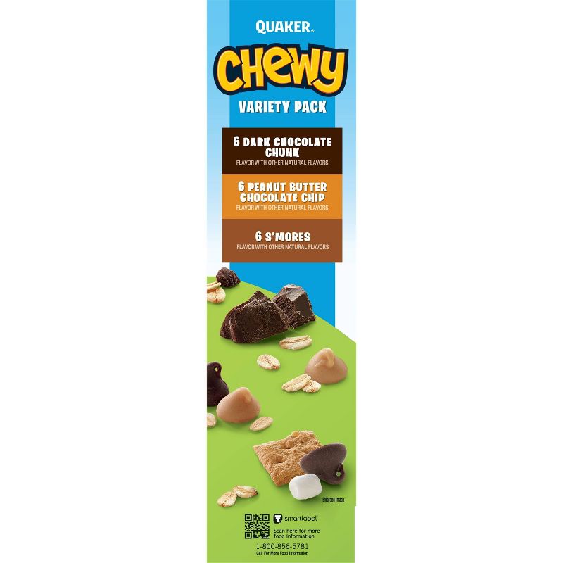 Quaker Chewy Dark Chocolate Chunk, Peanut Butter Chocolate Chip &#38; S&#39;mores Granola Bars Variety Pack - 15.2oz/18ct, 6 of 13