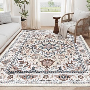 Chery Life Area Rug,Vintage Bohemian Persian Non-slip Washable Rug For Living Room Bedroom, Flower Design - 1 of 4