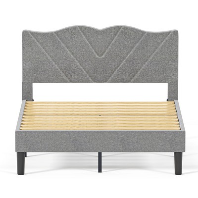 CSBDHome Modern Platform Bed Frame with Velvet Headboard & Wooden Slats