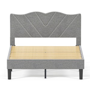 CSBDHome Modern Platform Bed Frame with Velvet Headboard & Wooden Slats - 1 of 4