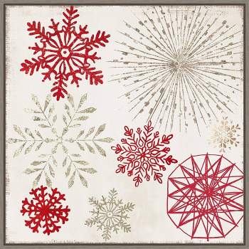 22" x 22" Christmas Snowflakes II Framed Wall Canvas White - Amanti Art