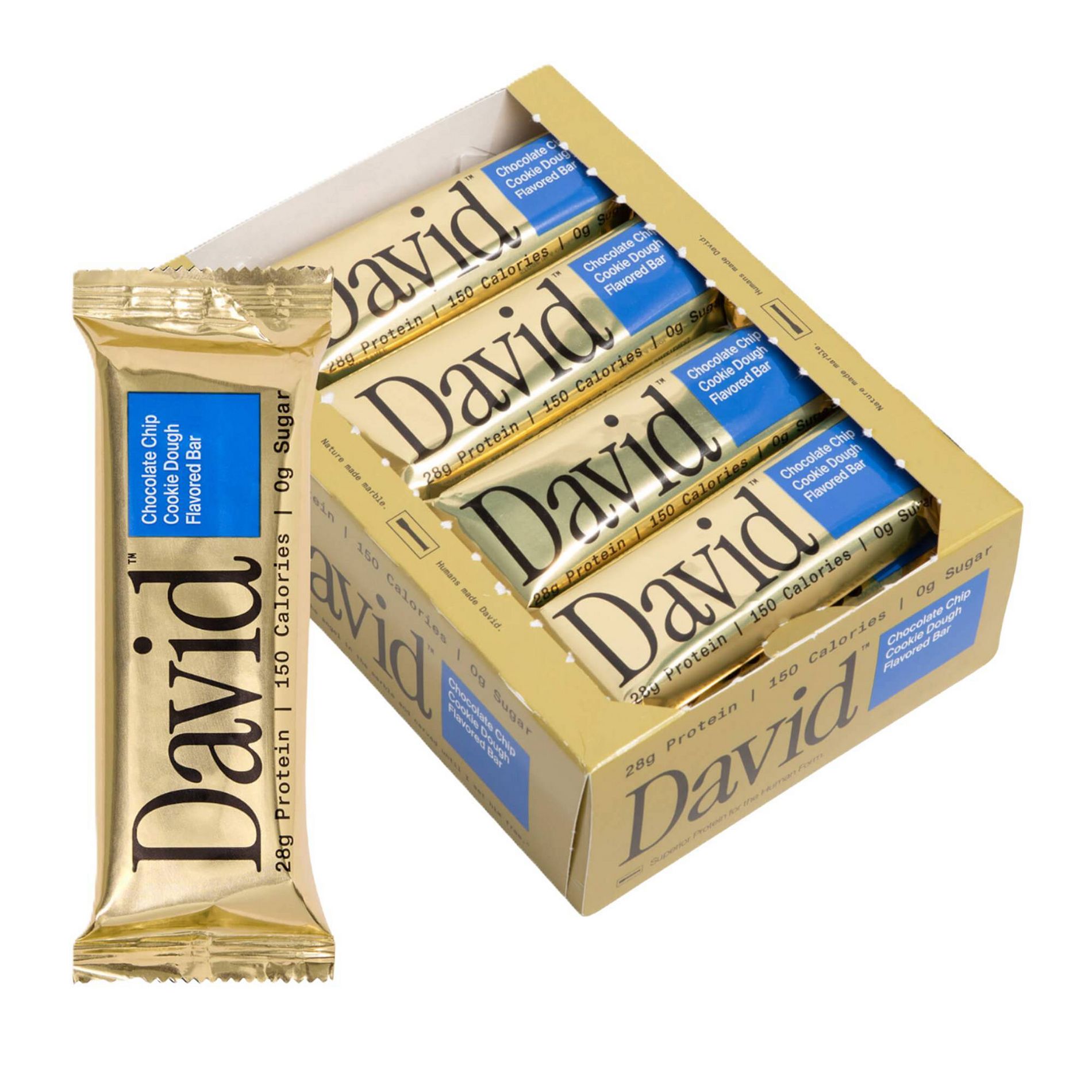 David Protein Gold Chocolate Chip Cookie Dough High Protein Bars - 28g Protein - 12ct
