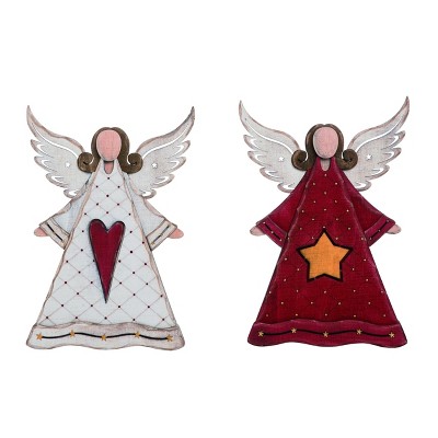 Transpac Wood 11 in. Multicolor Christmas Dimensional Angel Decor Set of 2