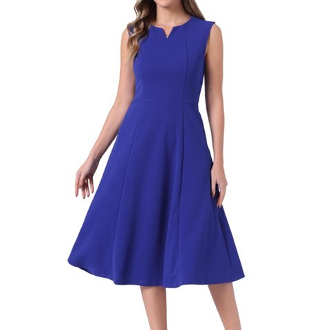 Женские платья INSPIRE CHIC Women's Notch V Neck Elegant Work Office A-Line Dress with Pockets Royal Blue X-Small