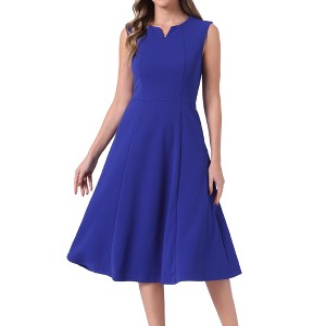 INSPIRE CHIC Women's Notch V Neck Elegant Work Office A-Line Dress with Pockets - 1 of 4