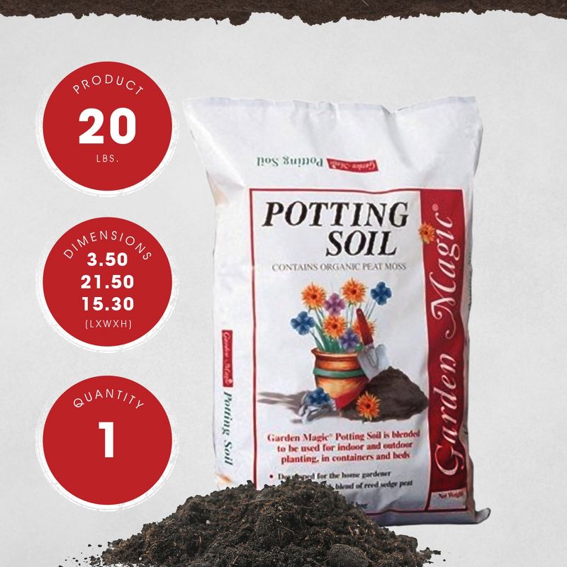 Michigan Peat 5720 Garden Magic General Purpose Moisture Retaining Potting Soil Mix for Indoor Outdoor Planter Container Bed Gardening, 20 Pound Bag, 3 of 7