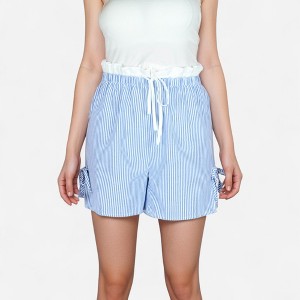 Anna-Kaci Lounge Women's Striped High Waist Shorts with Ruffle Paperbag Waistband Adjustable Drawstring and Side Bow Details - 1 of 4