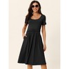 Seta T Women's Casual Scoop Neck Short Sleeve Ruched Midi Knit A-Line Dress with Pockets - 3 of 4