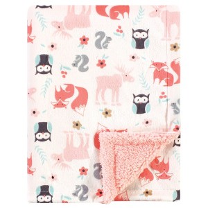 Hudson Baby Infant Girl Plush Blanket with Faux Shearling Back, Girl Pink Forest, One Size - 1 of 1