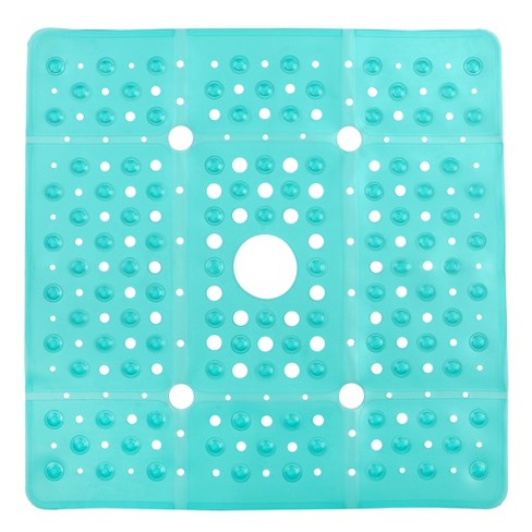 Square Shower Mat Clear/Turquoise Plastic 