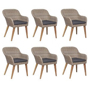 vidaXL 7-Piece Patio Dining Set - Solid Acacia Wood & PE Rattan Chairs, Dark Gray Cushions, Weather-Resistant, Comfortable & Easy Maintenance - 1 of 4