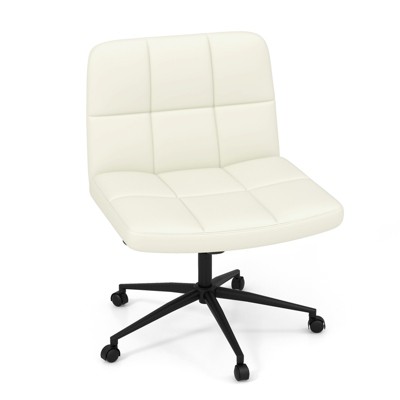 Tangkula Criss Cross Chair with Wheels PU Leather Upholstered Armless Office Chair with Wide Seat Modern Swivel Height Adjustable for Home Office Beige/Brown