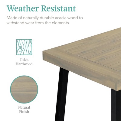 Taupe Acacia Wood 6-Person Dining Table with Black Metal Legs