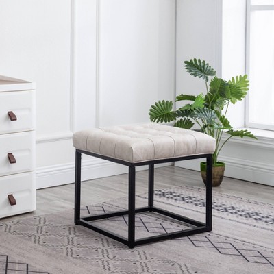 18" Square Button Tufted Metal Ottoman - WOVENBYRD