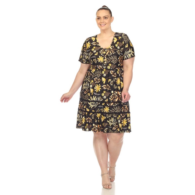 Plus Size Floral Short Sleeve Knee Length Dress, 6 of 7